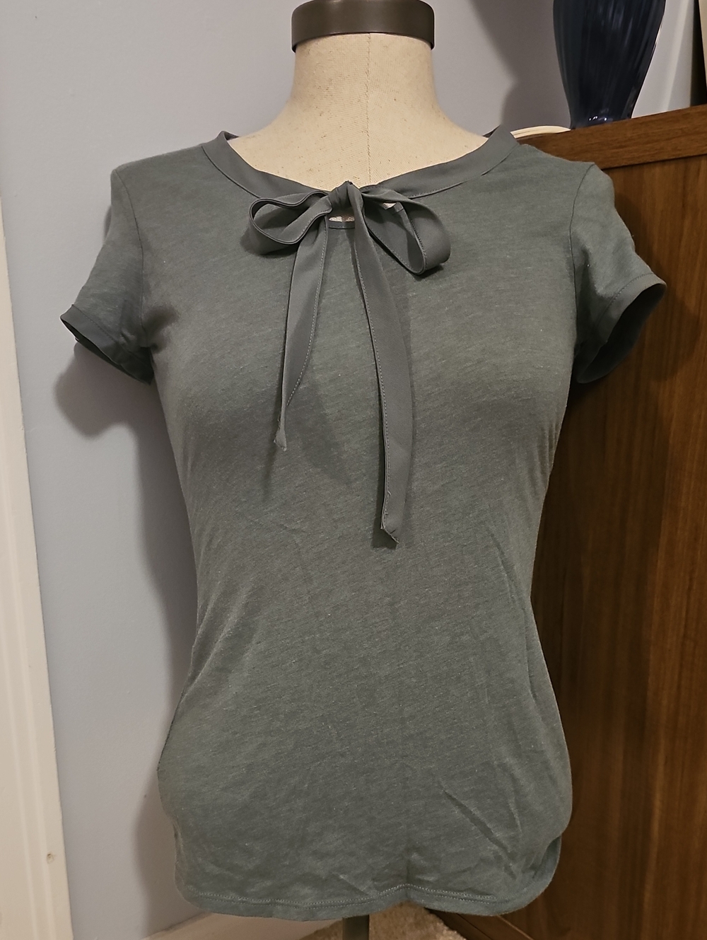GAP Sage Green Short Sleeve Tie-Neck Tee